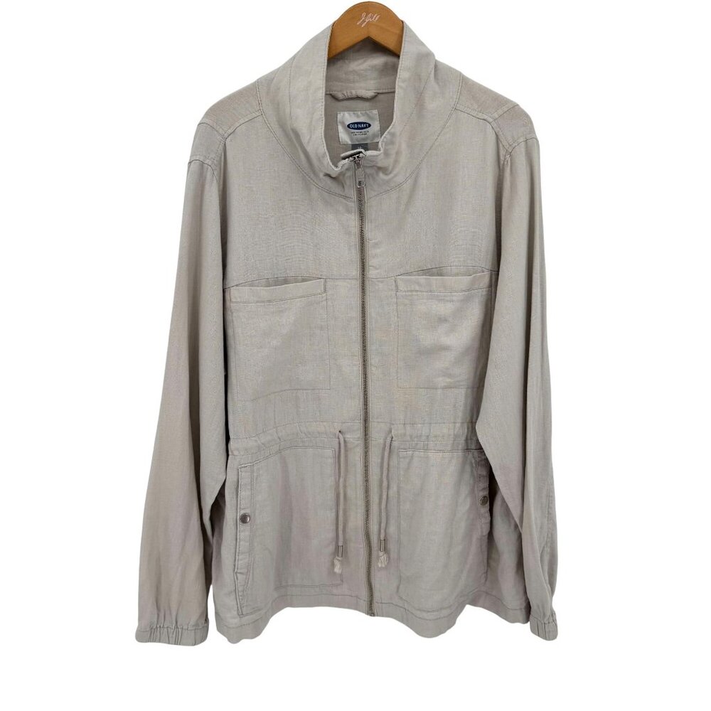 Old‎ Navy Linen Blend Utility Jacket Womens Size XXL Full Zip Drawstring Chore